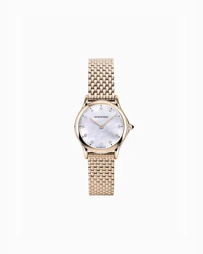 Emporio Armani Swiss Two-hand Pale Pink Stainless Steel Watch In Gold