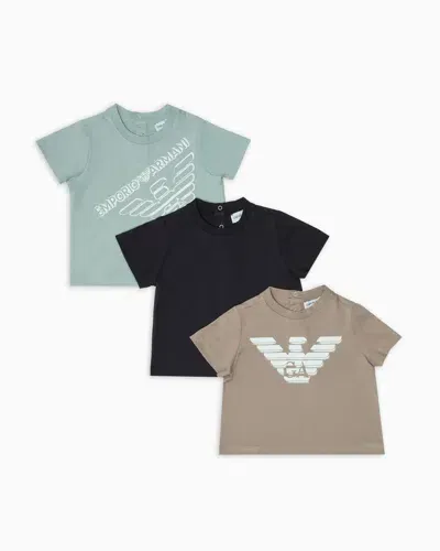 Emporio Armani Kids' Three-pack Of Asv Eagle-print Jersey T-shirts In Pattern