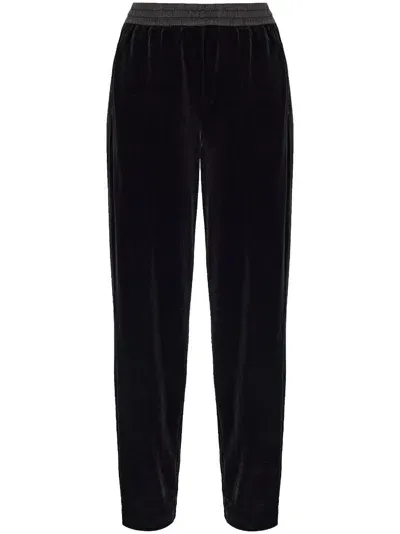 Emporio Armani Velvet Track Pants In Black