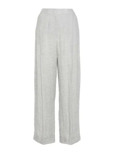 Emporio Armani Wide Leg Linen Trousers In Grey