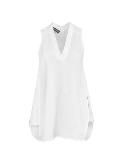 Emporio Armani Sleeveless High-low Linen Blouse In White