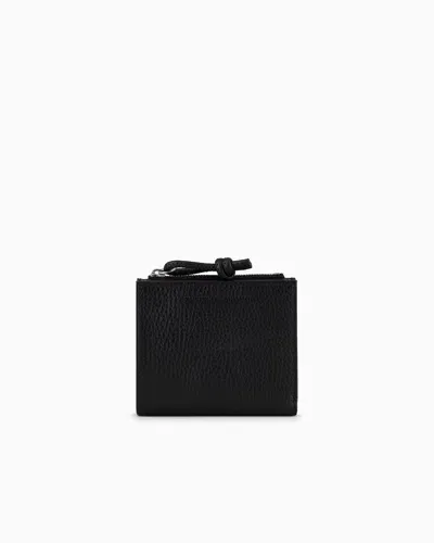 Emporio Armani Zipped, Tumbled-leather Card Holder In Black