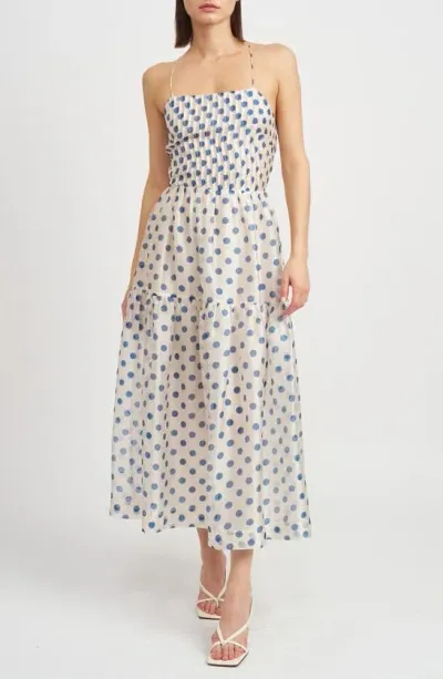 En Saison Frances Polka Dot Strappy Back Dress In Blue