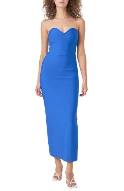 Endless Rose Strapless Sweetheart Neck Knit Dress In Blue