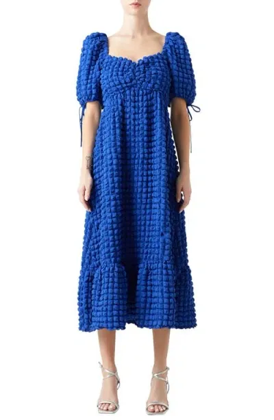 Endless Rose Texture Puff Sleeve Maxi Dress In Blue