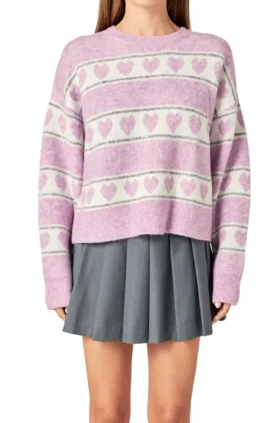 English Factory Heart Stripe Crewneck Sweater In Pink