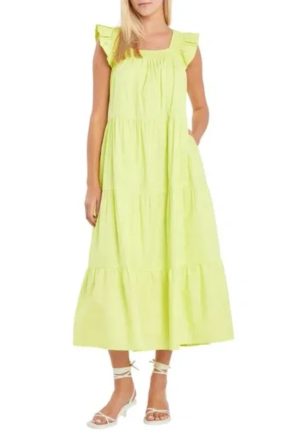 English Factory Ruffle Detail Midi Dress In Green