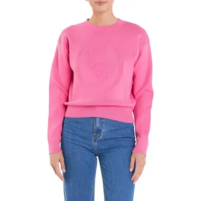 English Factory Sports Club Embossed Monogram Crewneck Sweater In Pink