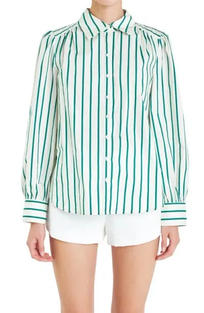 English Factory Stripe Cotton Shirt In Green