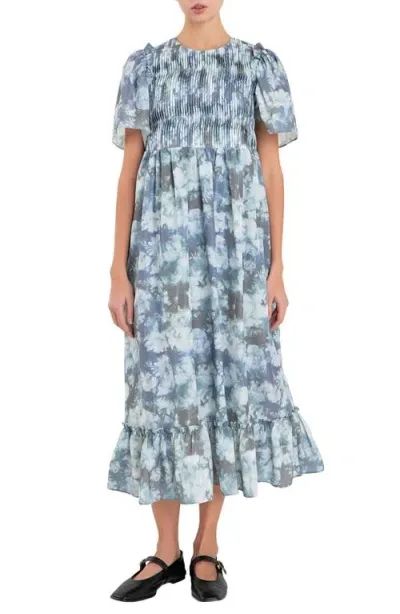 English Factory Tie Dye Pintuck Pleated Midi Dress In Green