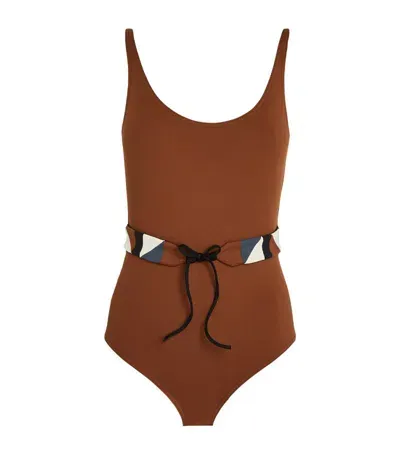 Eres Damier Belted Swimsuit In Brown