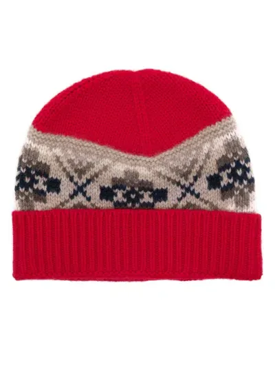 Eric Bompard Fair Isle Beanie Hat In Red