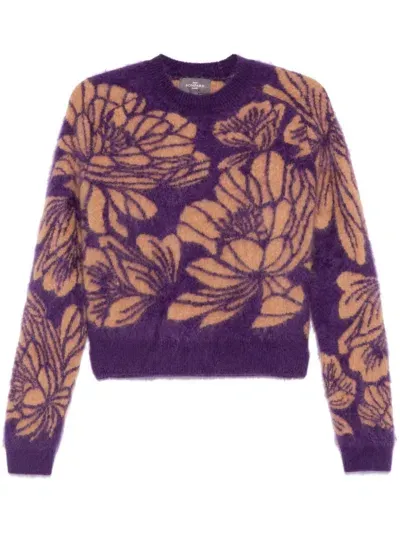 Eric Bompard Floral-jacquard Sweater In Purple