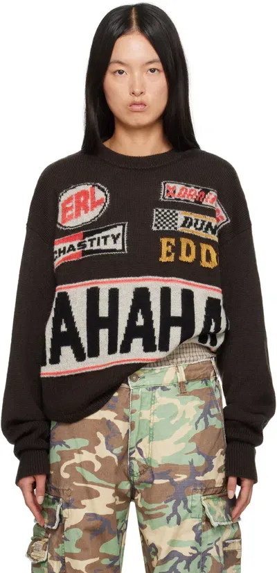 Erl Brown 'hahahah' Sweater In 1 Black