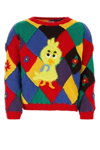 Erl Embroidered Wool Blend Sweater In Multi