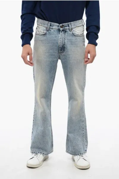 Erl Embroidered Wide Leg Jeans With Frayed Hem 27cm