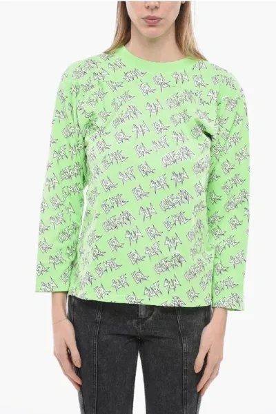 Erl Long Sleeve Printed Unisex Crew-neck T-shirt In Green