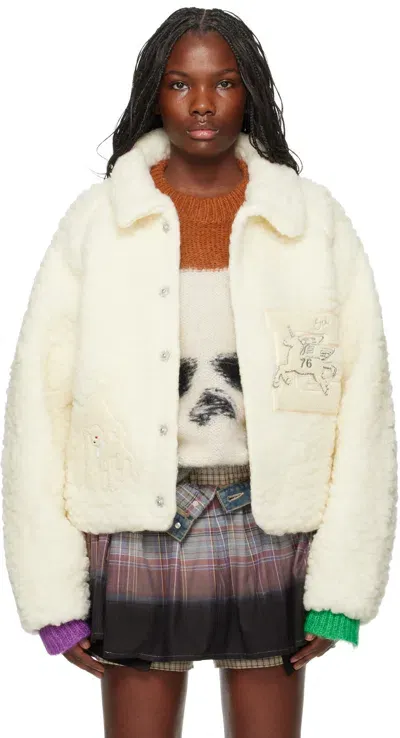 Erl Off-white Fleeced Wool Jacket In 1 Oatmeal