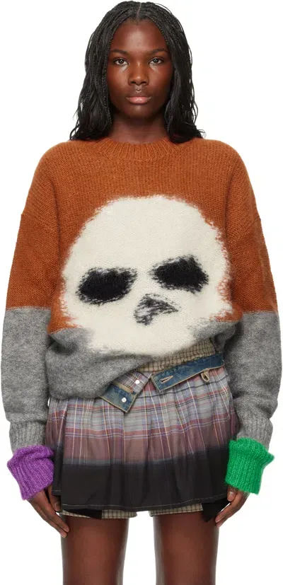 Erl Orange Mohair Skull Intarsia Sweater In 1 Brown