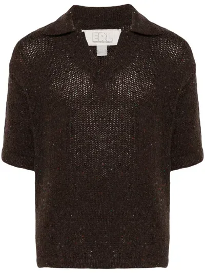 Erl Speckle-knit Polo Sweater In Brown