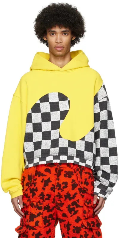 Erl Yellow & Gray Swirl Hoodie In Yellow Checker