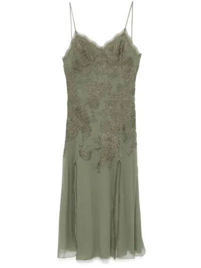 Ermanno Scervino Embroidered Midi Dress In Green