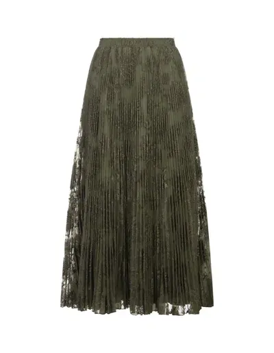 Ermanno Scervino Green Pleated Lace Midi Skirt