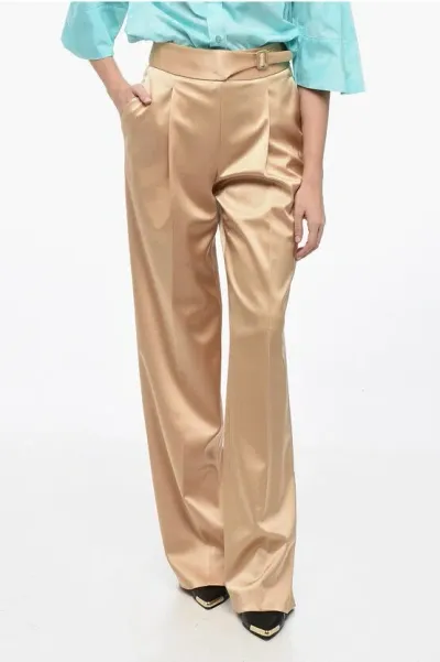 Ermanno Scervino Single-pleated Silk Satin Pants In Gold