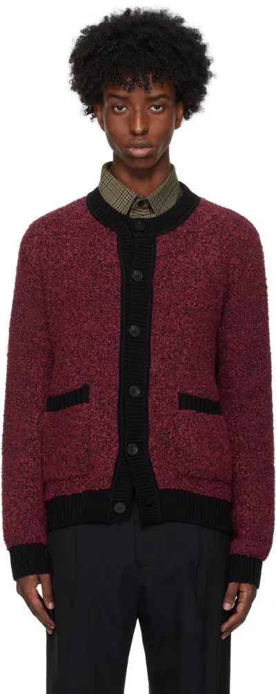 Ernest W Baker Black & Red Bouclé Cardigan In Black&bordeaux