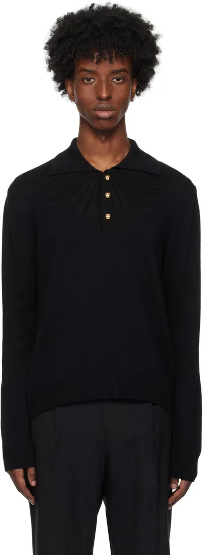 Ernest W Baker Black Knit Polo