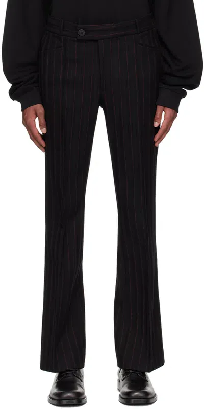 Ernest W Baker Black Pin Stripe Flare Trousers In Subtle Red