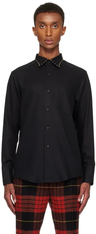 Ernest W Baker Black Studded Collar Shirt In Black W/ Gold Studs