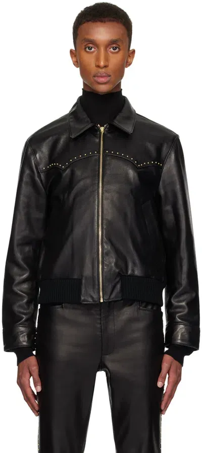 Ernest W Baker Black Studded Western Harrington Leather Jacket