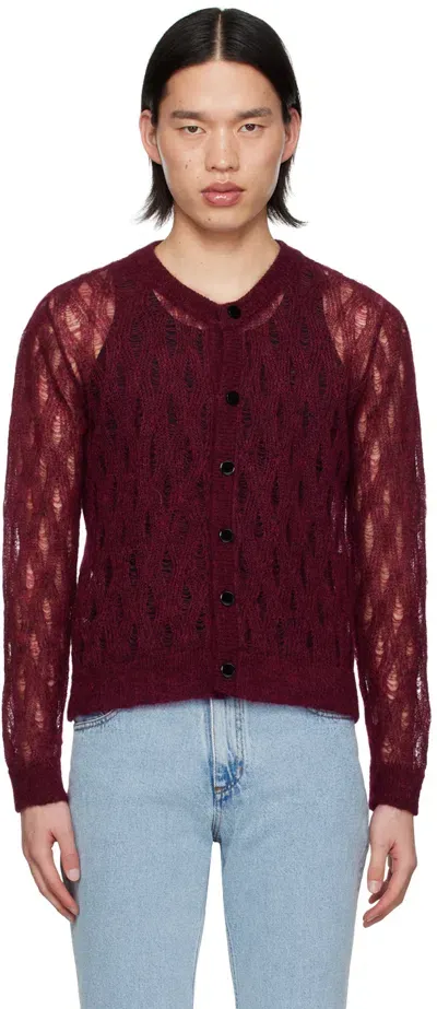 Ernest W Baker Burgundy Argyle Cardigan In Bordeaux