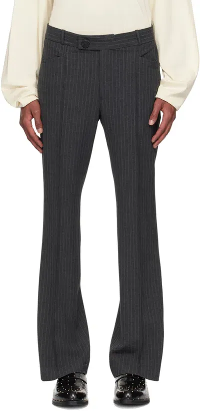 Ernest W Baker Gray Pin Stripe Flare Trousers In Grey Pin Stripe