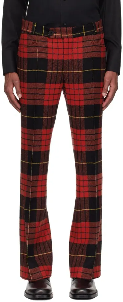 Ernest W Baker Red Tartan Flare Trousers