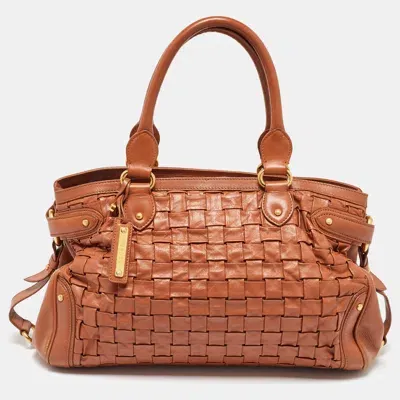 Pre-owned Escada Brown Woven Leather Horizontal Margaretha Tote