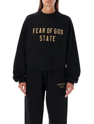 Essentials Fear Of God Fleece Cropped Crewneck In Black