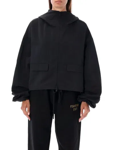 Essentials Fear Of God Nylon Cropped Hooded Hanorack In Black