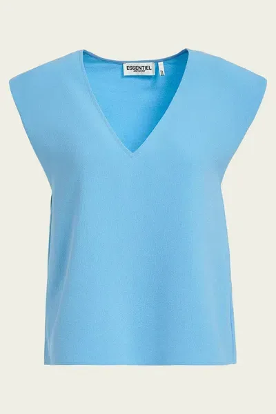 Essentiel Antwerp Falling Sleeveless V-neck Top In Blue In Pink