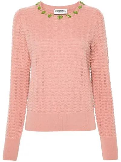 Essentiel Antwerp Floral-appliqué Knitted Sweater In Pink