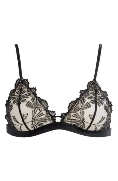 Etam Palmes Embroidered Mesh Triangle Bra In Black