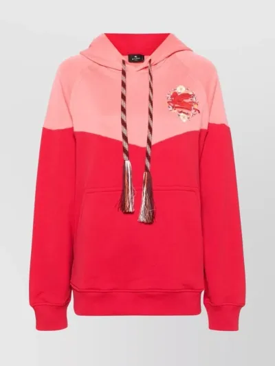 Etro Pegaso Embroidered Drawstring Hoodie In Pink