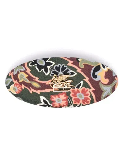 Etro Floral-print Hair Clip In Green