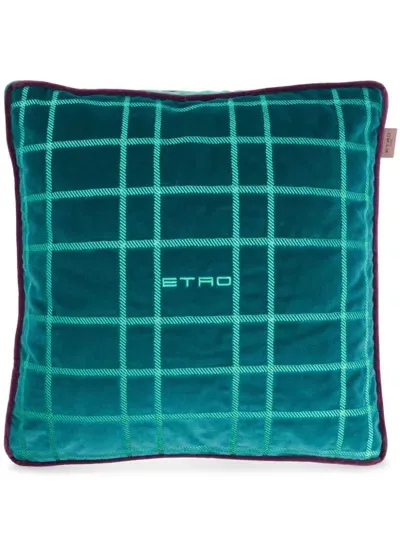 Etro Home Logo Plush-finish Cushion In Green