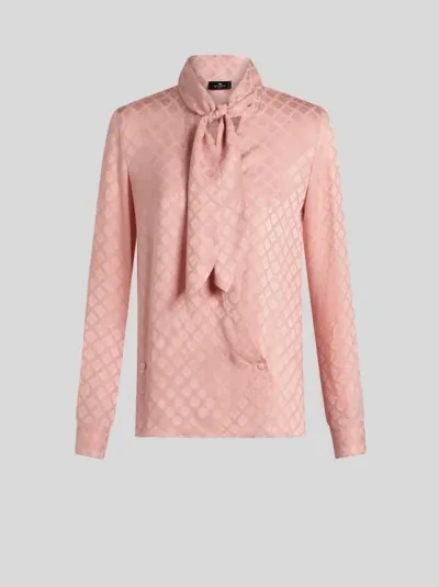 Etro Silk-jacquard Scarf-collar Shirt In Pink