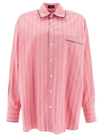 Etro Striped Cotton Poplin Shirt In Pink