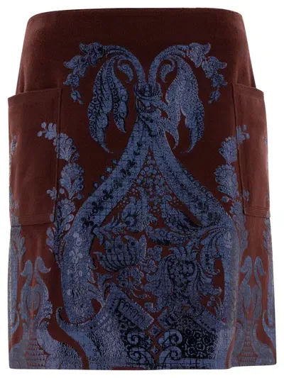 Etro Mini Skirt With Metallic Print In Red