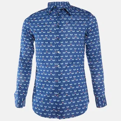 Pre-owned Etro Navy Blue Flamingo Print Cotton Long Sleeve Shirt M