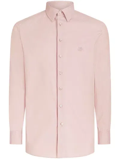 Etro Pegaso Motif-embroidered Cotton Shirt In Pink